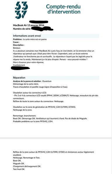 Un compte rendu exemple pour une réparation carte-mère.