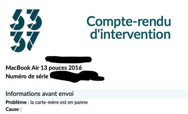 Exemple de Compte-rendu d'intervention réparation carte-mère
